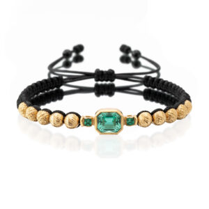 Pulsera Tejida Negra con Esmeralda Natural