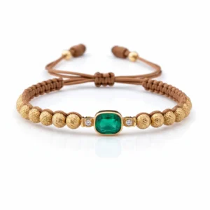 Pulsera Tejida Cafe con Esmeralda Natural