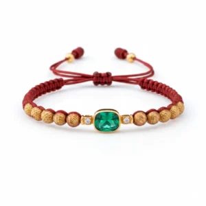 Pulsera Tejida Roja con Esmeralda Natural